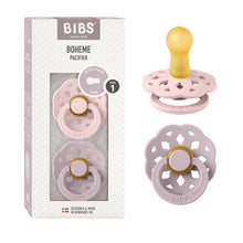Carica l'immagine nel visualizzatore di Gallery, BIBS Boheme Ciuccio confezione da 2 pezzi. Privo di BPA. Tettarella tonda, Misura 1 (0-6 mesi), Blossom/Dusky Lilac