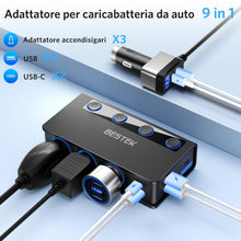 Carica l'immagine nel visualizzatore di Gallery, BESTEK Caricabatterie da Auto 180W, Caricatore da Auto USB-C PD USB QC3.0, Adattatore per Accendisigari 12V/24V con 3 Pr