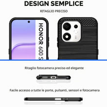 Carica l'immagine nel visualizzatore di Gallery, Custodia Cover per Honor 600 Smart 5G e 2 Vetro Temperato, Spazzolata e Fibra di Carbonio Morbido Silicone TPU Antigraff