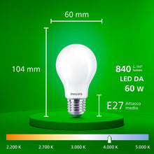 Carica l'immagine nel visualizzatore di Gallery, PHILIPS Ultra Efficient - Ultra energy saving lights, E27 LED light source, 60W, A60, cool white, pack of 1, frosted