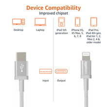 Carica l'immagine nel visualizzatore di Gallery, Amazon Basics Cavo di ricarica Lightning a USB-A, certificato MFi, in nylon intrecciato, per iPhone, argento, 0.9 m