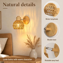 Carica l'immagine nel visualizzatore di Gallery, DELIPOP 2 Pezzi Applique da Parete Interno, E27 Lampada da Parete in Rattan