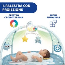 Carica l'immagine nel visualizzatore di Gallery, Chicco Palestrina dei Colori Azzurra 3in1, Palestrina Neonato Multifunzione Elettronica con Tappeto Neonato, Proiettore Stelle, Luce Notturna Removibile e Melodie Rilassanti - Giochi Neonato 0+ Mesi