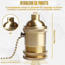 Carica l'immagine nel visualizzatore di Gallery, Portalampada vintage in alluminio E27: portalampada M10 E27 bronzo con interruttore a tirante, adattatore per lampada a 