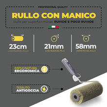 Carica l'immagine nel visualizzatore di Gallery, Boldrini rullo professionale completo di manico. Lunghezza rullo 23 cm - Tessuto nylon 21 mm colore verde – Ideale con i