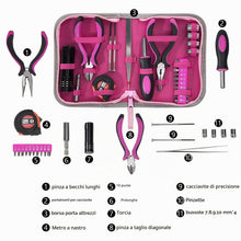 Carica l'immagine nel visualizzatore di Gallery, Kit di 23 Pezzi Attrezzi Rosa Set di Attrezzi Per La Riparazione da Donna, Set di Attrezzi per le Donne Include Bit Pres