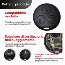 Carica l'immagine nel visualizzatore di Gallery, 2 pezzi Guscio chiave auto compatibile con Smart Fortwo – Scocca di ricambio per chiave telecomando, scocca 3 tasti per 