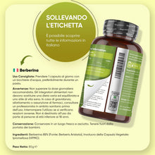 Carica l'immagine nel visualizzatore di Gallery, Berberina Vegana, 4 Mesi di Scorta, 1 Capsula al Giorno, Integratore Berberina 500 mg Pura 85%, 120 Capsule, Berberine P