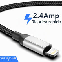 Carica l'immagine nel visualizzatore di Gallery, Acecene Cavo USB Lightning da 60 cm, confezione da 3 cavi MFi certificati per iPhone, cavo auto CarPlay, cavo di ricaric