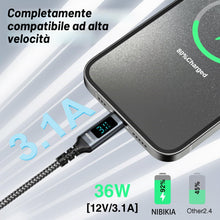 Carica l'immagine nel visualizzatore di Gallery, Cavo USB Type-C,1M USB 3.0 10Gbps USBC Ricarica Rapida with LED Display