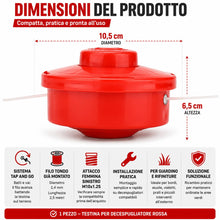 Carica l'immagine nel visualizzatore di Gallery, topolenashop 2 Testine per Decespugliatore Tap And Go Batti e Vai – Filo Tondo 2,4 mm x 2,5 m Premontato – Attacco Femmi