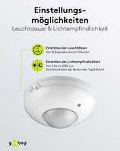 Carica l'immagine nel visualizzatore di Gallery, Goobay 95172 Rilevatore di movimento a soffitto a infrarossi / sensore PIR / campo di rilevamento di 360° / portata di 6