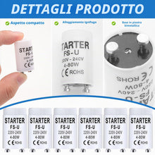 Carica l'immagine nel visualizzatore di Gallery, 12 Pezzi FS-U Starter per Tubi Fluorescenti 4-80W 220-240V Starter Neon