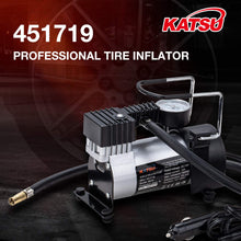 Carica l'immagine nel visualizzatore di Gallery, KATSU Compressore portatile auto pompa 12V DC 14A 150PSI per pneumatici per auto, furgoni, 4x4 + 3 adattatori ugelli + 4
