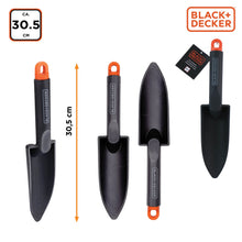 Carica l'immagine nel visualizzatore di Gallery, BLACK+DECKER Pala da giardino – con indicazione delle dimensioni – Paletta 30,5 cm – Polipropilene – Nero/Arancione