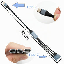 Carica l'immagine nel visualizzatore di Gallery, CTRICALVER Splitter di alimentazione Type-C intrecciato in nylon, maschio 1 a 3 Type C femmina, Cavetto splitter 3 in 1,