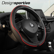 Carica l'immagine nel visualizzatore di Gallery, Upgrade4cars Coprivolante Auto Rosso Nero Finta Pelle Universale 37-38 cm