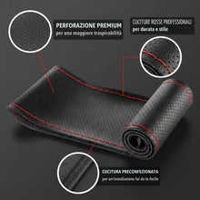 Carica l'immagine nel visualizzatore di Gallery, Coprivolante Auto in Pelle da Cucire, Foderatura per Sterzo 38cm con Perforazione Completa e Cucitura Rossa, Kit di Inst