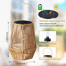 Carica l'immagine nel visualizzatore di Gallery, Set da 2 Lanterne Solari da Esterno in Rattan, Sospese o da Terra, LED Impermeabili con Accensione/Spegnimento Automatic