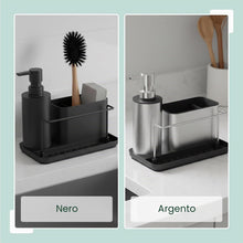 Carica l'immagine nel visualizzatore di Gallery, Relaxdays Organizer lavello, dispenser detersivo e porta spugna, HBT: 19 x 21 x 12 cm, set cucina, ferro, nero