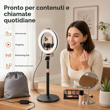 Carica l'immagine nel visualizzatore di Gallery, 1 Ring Light da Tavolo 6 pollici LED con Treppiede Regolabile, Ring Light Telefono e Laptop, 3 Colori, 10 Livelli, Luce 