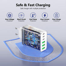 Carica l'immagine nel visualizzatore di Gallery, [2 pezzi] Caricabatterie USB C da 65W, 6 porte [3 C + 3 A], caricabatterie rapido, alimentatore con 2 cavi da 2 m inclus