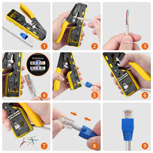 Carica l'immagine nel visualizzatore di Gallery, Proster Pinza Crimpatrice RJ45 Professionale Pass Through Multifunzione Spelafili per Cavo Rete per Connettori Strumento