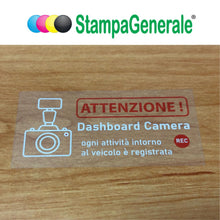 Carica l'immagine nel visualizzatore di Gallery, StampaGenerale® - 4 Adesivi Antifurto Auto Dashboard Camera in PVC (8x4 Cm) Sticker Deterrente Visivo Resistente e Facil