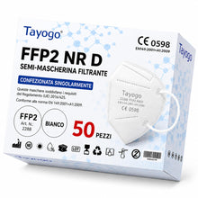 Carica l'immagine nel visualizzatore di Gallery, Tayogo 50 Mascherine FFP2 Bianche Certificate CE 0598 – 5 Strati, Filtrazione ≥ 99,5% – Anallergiche, Comode, Prive di O