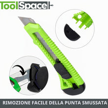 Carica l'immagine nel visualizzatore di Gallery, ToolSpace Set 20 Taglierini Professionali Cutter Lama Diciotto Millimetri Acciaio Inox Impugnatura Ergonomica Blocco Sic