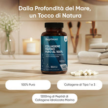 Carica l'immagine nel visualizzatore di Gallery, Collagene Marino Idrolizzato da 1200mg per Dose, 100% Puro, in 120 Capsule, Peptidi di Collagene Idrolizzato di Tipo 1 e