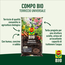 Carica l'immagine nel visualizzatore di Gallery, COMPO BIO Terriccio Universale, Per Piante Orticole, Aromatiche, Ornamentali e da Fiore, Consentito in Agricoltura Biolo