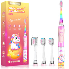 Carica l'immagine nel visualizzatore di Gallery, Spazzolino Elettrico Bambini 3-6-12 Anni Spazzolino Elettrico Bambina Bambino Con Timer Luci LED Arcobaleno E 4 Testine 