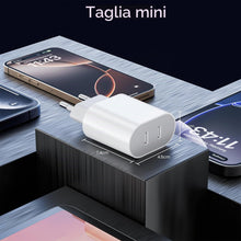 Carica l'immagine nel visualizzatore di Gallery, Caricatore USB C 20W 2-Porto Presa per iPhone 17/17 Air/17Pro/17 Pro Max/16/15/14/13/12/11 Plus Mini SE X XS XR, Samsung