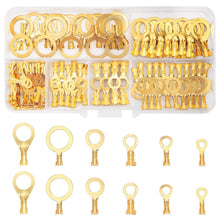 Carica l'immagine nel visualizzatore di Gallery, 160 Pezzi Capicorda Occhiello Elettrici, Ottone Terminali a Crimpare ad Anello Isolanti Kit, Anello Capicorda per Macchi