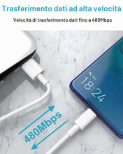 Carica l'immagine nel visualizzatore di Gallery, Caricatore USB 18W con Cavo USB Type-C 2M, Quick Charge 3.0 Presa USB Alimentatore USB Caricabatterie USB Spina Caricato