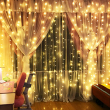 Carica l'immagine nel visualizzatore di Gallery, 3M * 3M Tenda Luminosa, 300 LED USB 8 modalità di Illuminazione con Timer e Telecomando, Esterno e Interno Addobbi, Cate