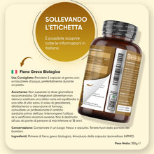 Carica l'immagine nel visualizzatore di Gallery, Fieno Greco Bio, Certificato e Vegano, 2 Capsule al Giorno, per 3 Mesi, Semi di Fieno Greco Polvere Biologica in Capsule