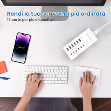 Carica l'immagine nel visualizzatore di Gallery, Caricatore USB C a 12 porte, stazione di ricarica USB da 50W/10A [6 USBC + 6 USBA], caricatore multiporta per iPhone 16/