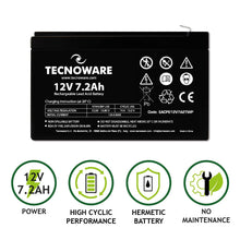 Carica l'immagine nel visualizzatore di Gallery, Tecnoware Power Systems, Batteria al Piombo 12V 7.2Ah, Per UPS, Videosorveglianza e Allarme, Attacco Faston 6.3 mm, Batt
