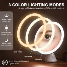 Carica l'immagine nel visualizzatore di Gallery, Auxmir Specchio Ingranditore 10X, Specchio Trucco con Luci a 46 LED, 3 Colori di Luce, Luminosità Regolabile, Ricaricabile, Rotazione a 360°, Potente Ventosa, 20CM