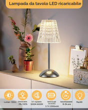 Carica l'immagine nel visualizzatore di Gallery, HARPER LIVING Lampada da tavolo LED ricaricabile a batteria, 3 colori e intensità variabile, lampada da comodino con fin