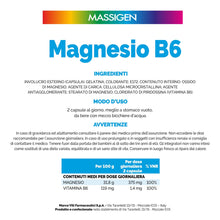 Carica l'immagine nel visualizzatore di Gallery, Massigen - Magnesio B6, 60 Capsule, Integratore per Funzione Muscolare e Nervosa, Contribuisce al Benessere Energetico e