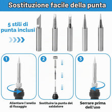 Carica l'immagine nel visualizzatore di Gallery, Kit Saldatore a Stagno 60W 9 Pezzi, temperatura regolabile 200-450°C con 5 punte supporto stagno e spugna, per riparazio