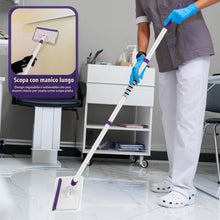 Carica l'immagine nel visualizzatore di Gallery, Pulitore per pareti e battiscopa, strumento di pulizia per battiscopa con manico lungo 144,8 cm, mocio per pareti con 5 panni riutilizzabili e spazzola con setole per soffitto, pavimento, finestra
