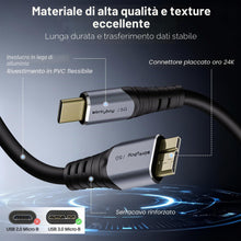 Carica l'immagine nel visualizzatore di Gallery, Cavo Hard Disk Micro B 3.0 a USB C 20cm, cavi dati 5 Gbps, Cavo da ricarica Type C a Micro B Maschio/Maschio 0.2m, Compa