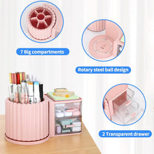 Carica l'immagine nel visualizzatore di Gallery, LETURE Organizzatori rotanti da scrivania e accessori con 2 cassetti, portapenne per scrivania, organizer da scrivania e accessori per ufficio e casa (rosa)