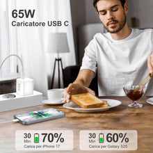 Carica l'immagine nel visualizzatore di Gallery, YISH 65W Caricatore USB C Rapido - GaN PD3.0 Caricabatterie USB C Alimentatore Presa Compatibile con iPhone 18 17 16 Gal