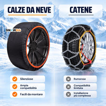 Carica l'immagine nel visualizzatore di Gallery, SNOWGO Calze da Neve Omologate Italia EN 16662 - 1 - Due Catene da Neve in Tessuto Taglia XL - R14 - R20 (Controlla le d