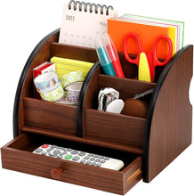 Carica l'immagine nel visualizzatore di Gallery, Foraineam Organizer da scrivania in legno con cassetto, porta telecomando, organizer per trucchi, portapenne in legno da scrivania e cancelleria, per casa, ufficio, scuola, accessori da tavolo